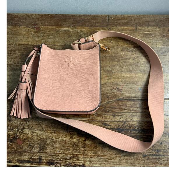 Tory Burch‎ Thea Pink Moon Web Shoulder Bag Crossbody Purse Messenger - Picture 2 of 6
